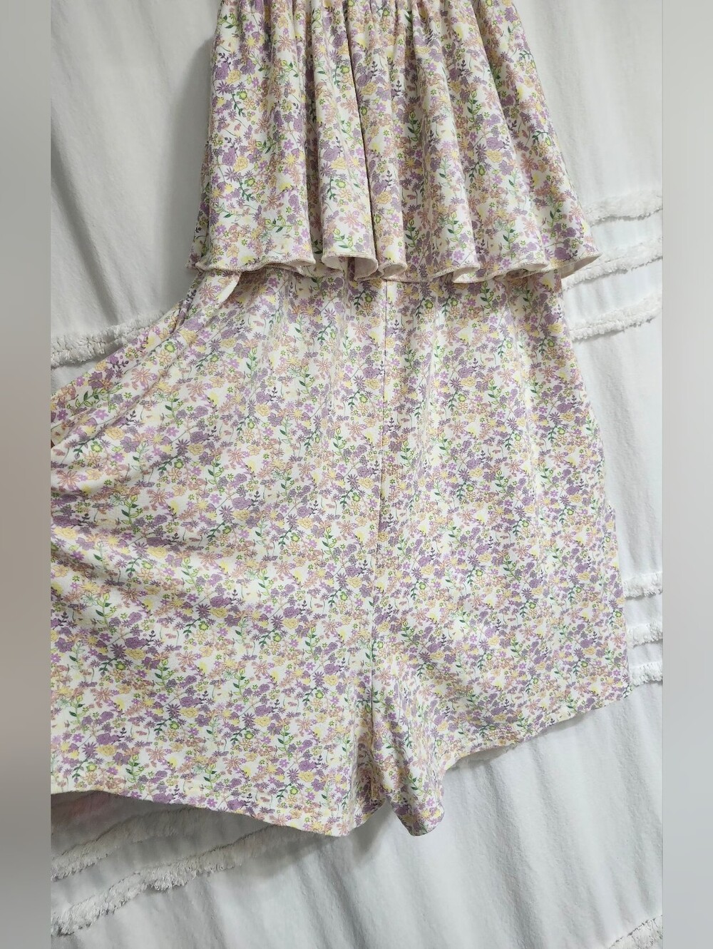 Smash + Tess Lavender and Cream Floral Ruffle Romper. - Picture 5 of 8